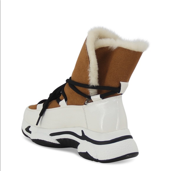 Fur Lined Thick Sole Winter High Top Sneaker in Brown Faux Suede, Women’s - Picture 3 of 5